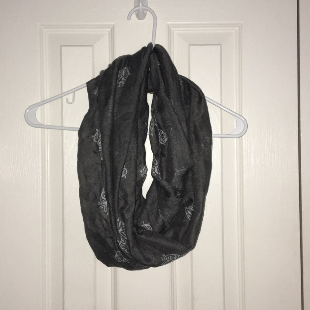 Dark grey owl infinity scarf